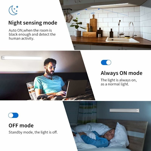 Garderobslampa, 6000K Laddningsbar LED-belysning för inomhusgarderob, Trådlös, Magnetisk, Dimbar LED-lampa Rörelsesensor, LED-lampa för garderob S