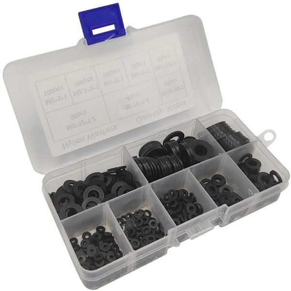 Nylonpackning, 500 st Runda Svarta Platta Distansbrickor Kompatibla med M2 M2.5 M3 M4 M5 M6 M8 M10