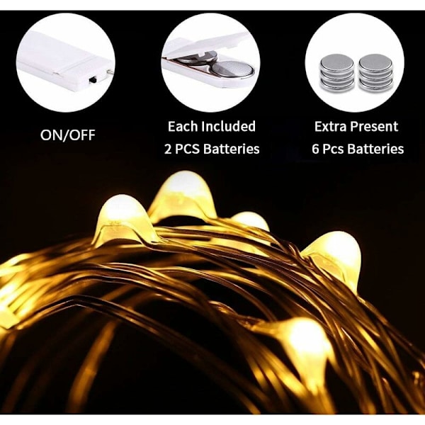 Set med 12 batteridrivna ljusslingor (batterier ingår) 2M 20 LED-ljusslingor i flerfärgad kopparkabel för juldekorationer, bröllop, fester, C