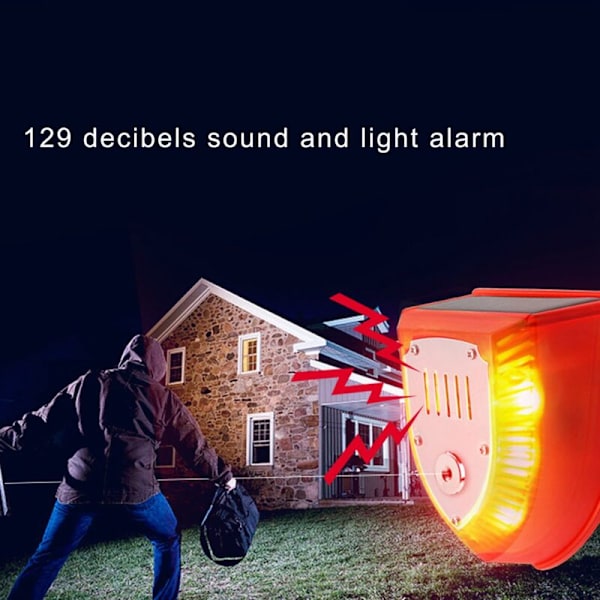 Solcellsdriven Djurskrämmare Alarm, Utomhus Säkerhetssiren med 6 Blinkande LED-lampor, 129 DB Ljud, för Fruktodling, Te, Trädgård, Villa, Gård, Kanin, Räv