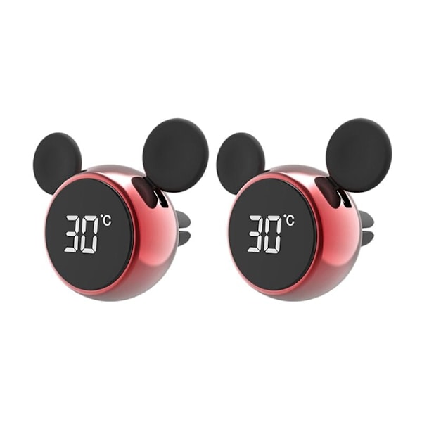 Bärbar bil digital LCD-klocka / elektronisk temperaturdisplay termometer tillbehör aromaterapi röd 2 st serie