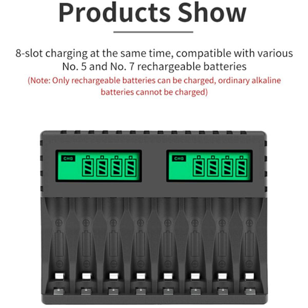 2X Batterilader LCD-skjerm 8 spor Smart Ladere for AA/AAA NiCd NiMh