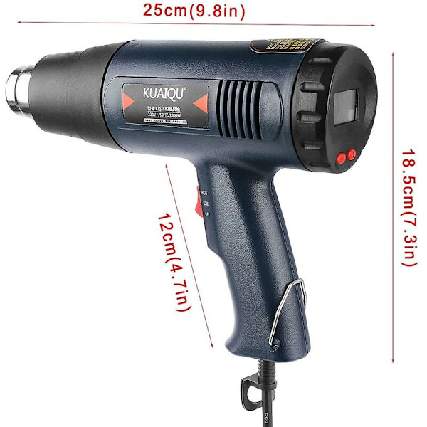 Digital LED Elektrisk Värmepistol 1800W med 7 st Munstycken, Steglös Justerbar Temperaturreglerad Termisk Blåspistol, Nyaste Kq-882 med 7 Munstycken