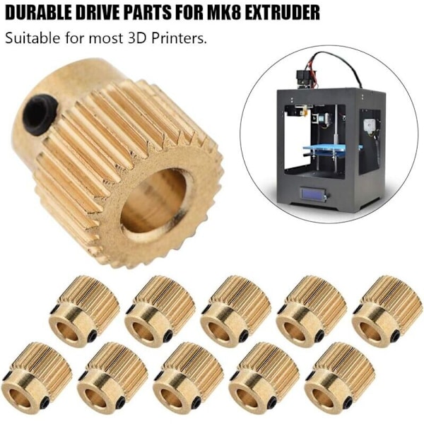 Mässing Extruderhjul 26/40 Tänder 10st Mässing Extruderhjul för CR-10.CR-10S, Ender 3, Ender 3 Pro, MK7 MK8 Extruder (26 Tänder)