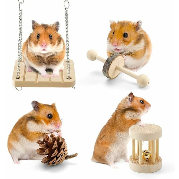 Dvärgkaninleksak (12 delar), Naturligt trähammarleksak, Inomhus gnagarleksak för små djur Kanin/Hamster/Ekorre/Chinchilla-DENUOTOP