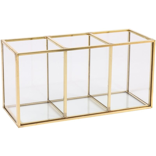 Nordisk Guld Rutnät Glas Flip Förvaringslåda Lyxig Modern Kosmetika Förvaringsbehållare Behållare -Landskap Blomma Rum B