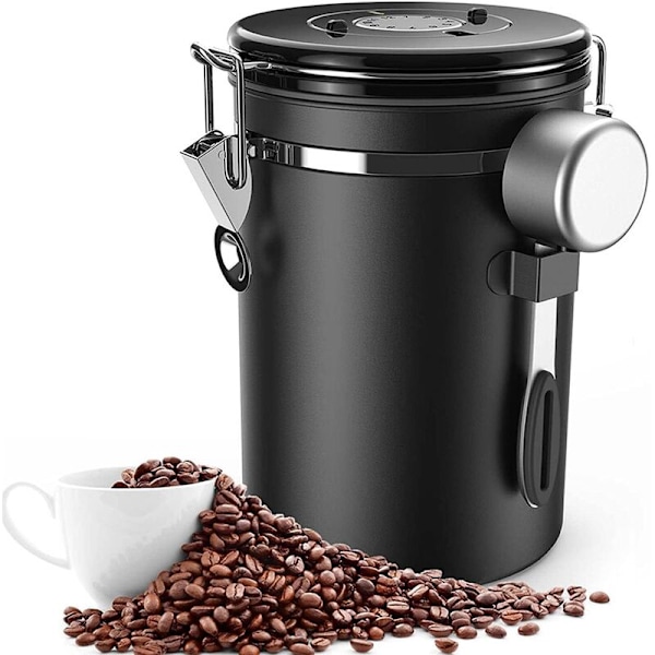 500G Kaffebönorburk, 1.8L Bönbehållare, Vakuumkaffekanna med Skedförvaring för Kaffepulver, Te, Kakao