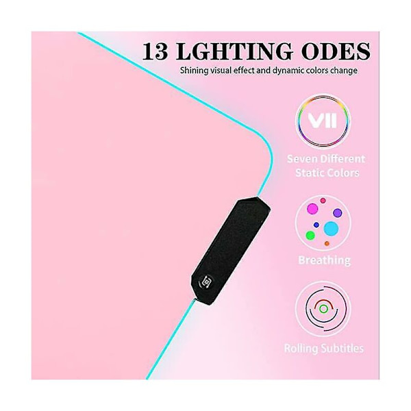 Wabjtam Pink RGB Gaming Musemåtte 31,5 x 12 Tommer Pc XL Stor Udvidet Lysende Skrivebordsunderlag med Skridsikker Gummibase til Computertastatur og Mus