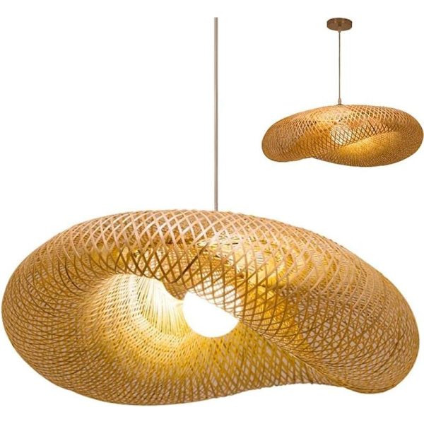 Bambus Hänglampa Bambus Chandelier Vintage Naturlig Bambuslampa Landstil Belysning, Handvävd, E27 Skruv, Hall Vardagsrum Lampa, 40cm