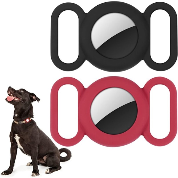 Airtag Silikon Hundekrave til GPS-sporing, Beskyttelsesdækning Kompatibel med Apple Airtag Sikkerhed og Anti-Lost, Krave til Hund og Kat (Sort/Rød