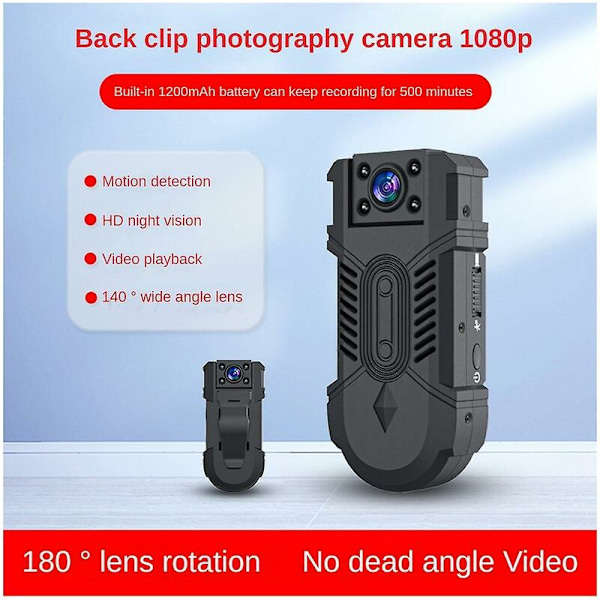 1080p HD Mini Kamera Infraröd Nattsyn Liten Kamera Kroppsburna Kamera 180 Rotation Cykelkamera