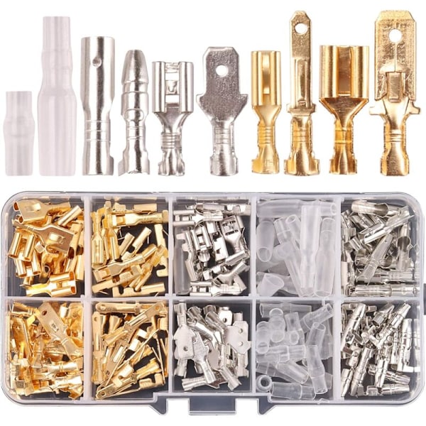 150 stk 2.8mm 4.8mm 6.3mm Wire Connector Spade 3.9mm Bullet Connectors Kit Hunn og Hunn Rask Wire Splice Crimp Terminal Block for DIY Elektrisk
