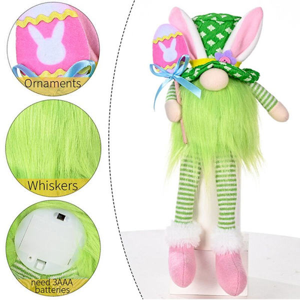Långbenade påsk Rudolf Gnome Elf Kanin LED-ljus Kanin Dockor Barn DIY Påskfest Dekor