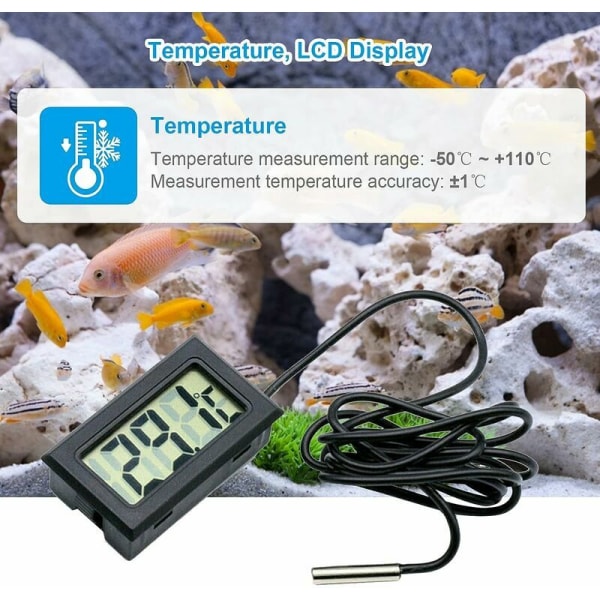 Mini LCD Digital Termometer Termometer Temperaturmonitor med Ekstern Probe for Bil/Kjøleskap/Akvarium/Fisketank/Rom (3stk Svart)