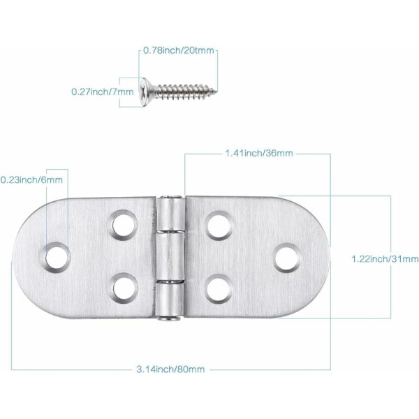10 pakke rustfrie stål bifold hengsler med skruer, anti-rust dørhengsel, lettere høytytende sølv piano hengsel