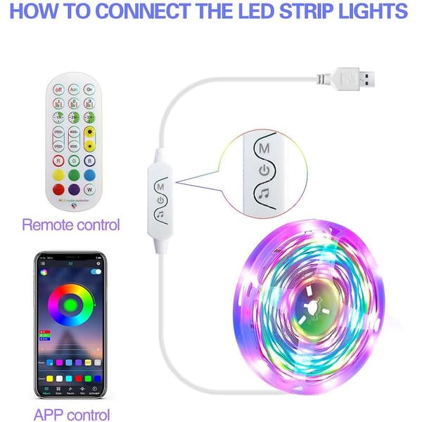 LED-stripe lys USB 5V musikklydkontroll Led Symphony Bluetooth Marquee lys APP med fjernkontroll-10M 140 lys