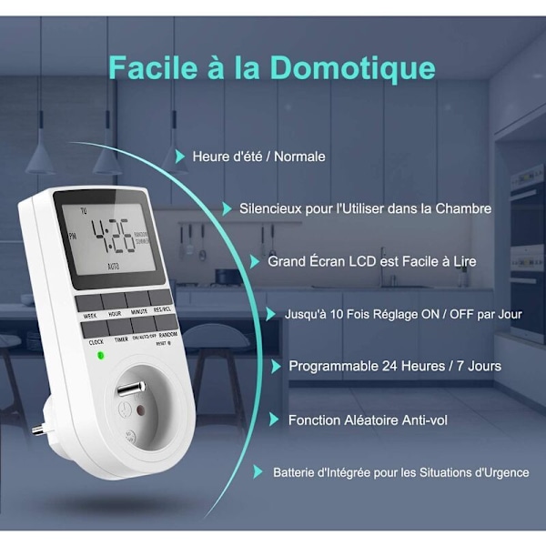 Digital programmerbar stikkontakt, ugentlig digital timer med LCD-display, 12H/24H/7 dage elektrisk stikkontakt timer, energibesparende til husholdningsapparater (1