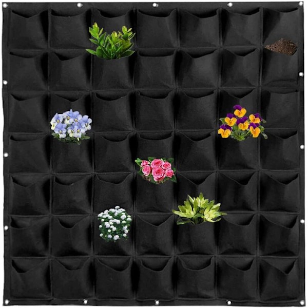 Vertikal veggplanter, 49 lommer for utendørs hage, veggmontert vertikal plantepose, blomsterdyrkebeholder, filtstoff planteposer for innendørs