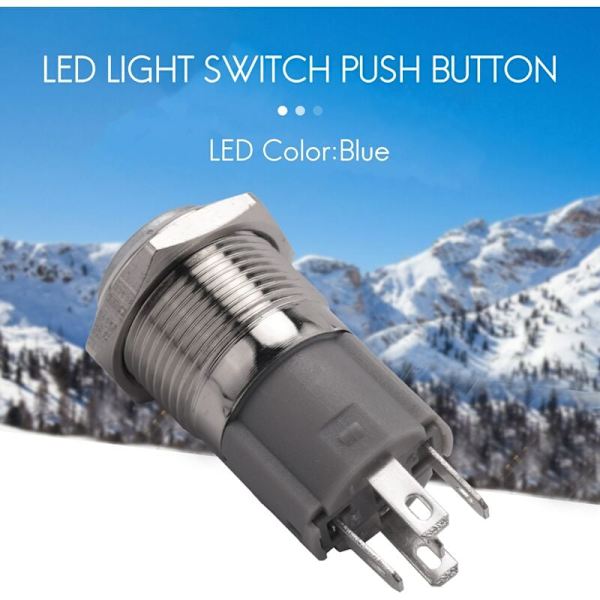 12V 16mm Bil LED Momentan Trykknappbryter Blå