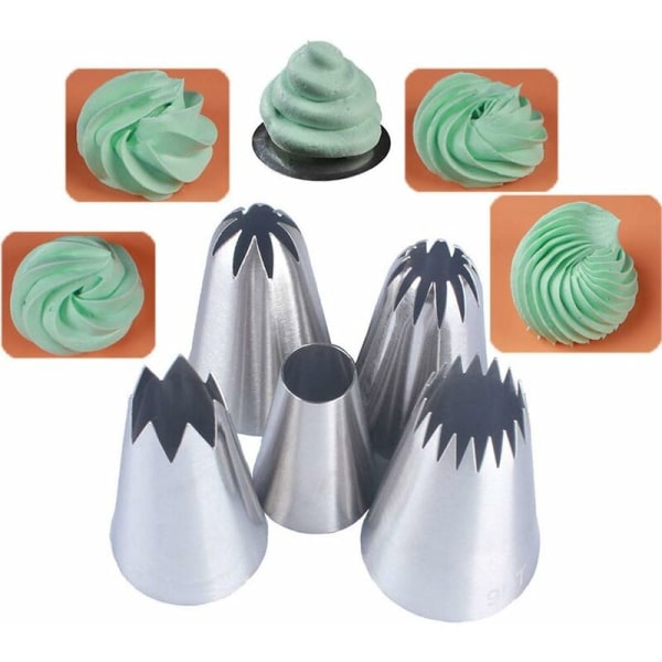 5 Store Sprøytetips, Store Sprøytetupper for Sprøyteposer, for Bakverk og Cupcakes Dekorering - Fei Yu
