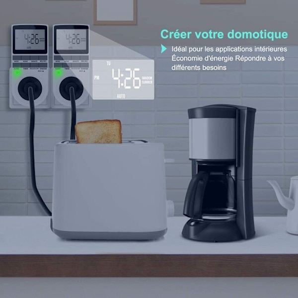 Digital programmerbar stikkontakt, ugentlig digital timer med LCD-display, 12H/24H/7 dage elektrisk stikkontakt timer, energibesparende til husholdningsapparater (1
