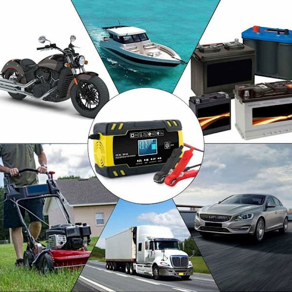 12V/24V 8A Intelligent Batterilader, 3-trins Batterilader Vedligeholdelses- og Automatisk Reparationsfunktion til Bil Motorcykel Lastbil, AGM, Gel, Våd, S