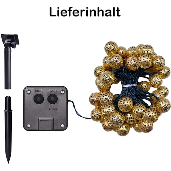 Marokkolaisen tyyliset aurinkoketjuvalot ulkokäyttöön, 7M 50 LED-ketjuvalot ulkokäyttöön, 8 tilaa aurinkoketjuvalot vedenpitävä valaistus puutarhaan, terassille, pihalle, Ho