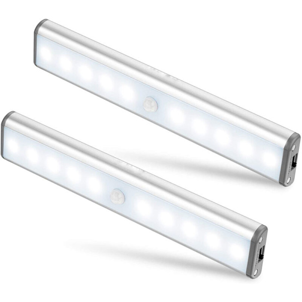 Sæt med 2 LED'er 10 LED'er Trådløs USB Genopladelig Magnetisk Bevægelsessensor 2 Lystilstande Bærbar. Skablys, backupboks, børnelys, ekstra