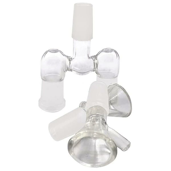 Glasrørsadapter, 2 stk. 14 mm han til dobbelt 14 mm hun med 4 stk. 14 mm transparent glas