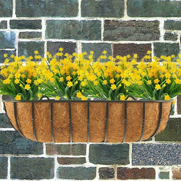 Konstgjorda konstblommor, 4-pack konstgjorda eukalyptus UV-resistenta gröna buskar växter inomhus utomhus hängande planterare hem trädgård dekor (W
