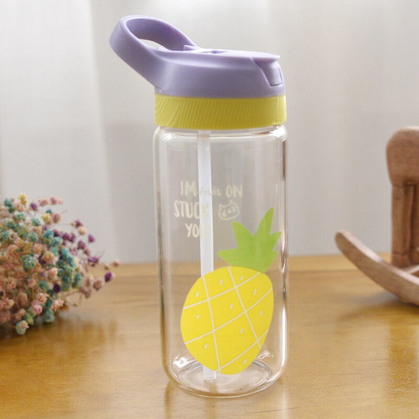 500 ml bärbar glasflaska med sugrör läckagesäker söta sportflaskor för barn (ananas)