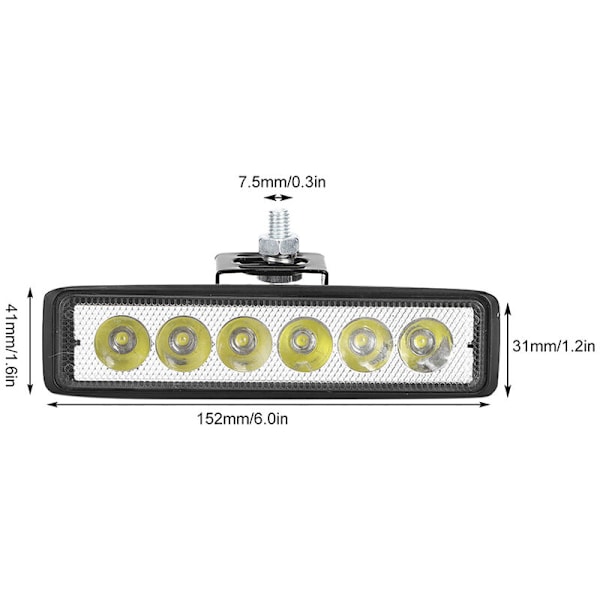 6 LED Lyslist 12V 18W 1200LM 6000k Arbeidslampe Kjøretøymodifisering Dagkjørelys IP67 for Offroad Kjøring Tåkelys Marine Navigasjon Spot
