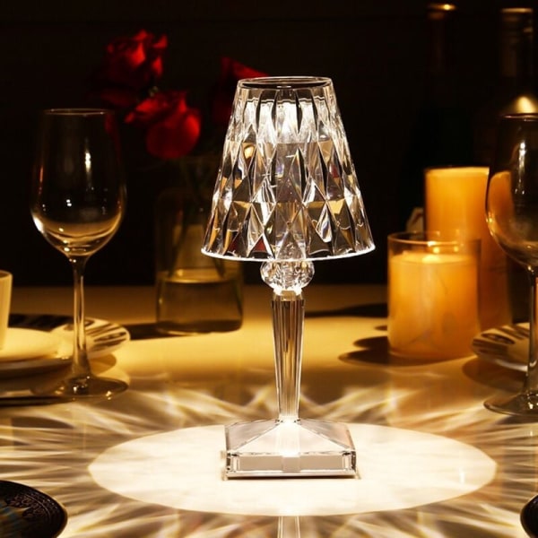 Bordlampe med krystall, LED-lyslist, 3 farger, berøringsfølsom, oppladbar, dimmbar, nattlampe for soveromsinnredning