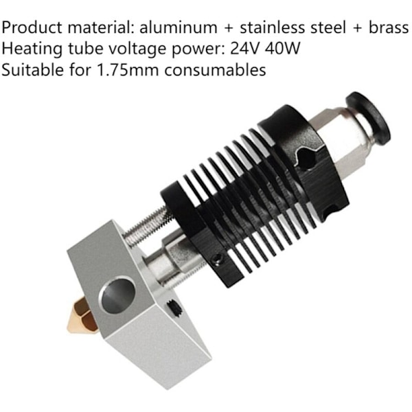 Anet ET5 ET5X ET5Pro 3D-tulostimen ekstruusiopäähine Hot End -setti, 24V 40W, sisältää lämmitysputken, lämpötilan tunnistimen, 0.4mm suuttimen