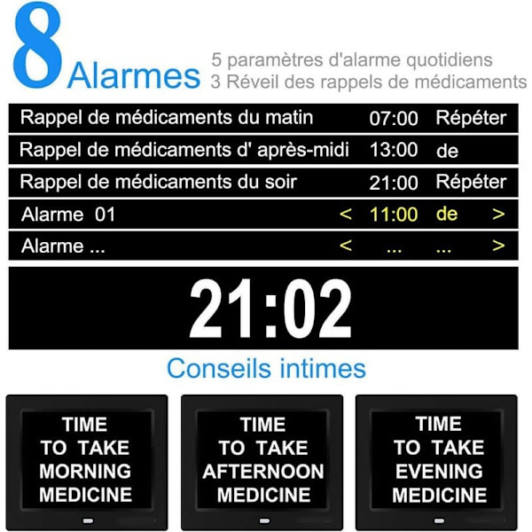 -7 tum LCD digital klocka kalender med datum dag och tid icke-förkortad klocka automatisk dämpning 8 språk ​​HD-skärm påminnelse för Alzheimers Elde