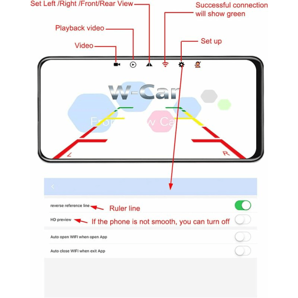 WiFi-kamera, trådløs WiFi-bakkamera til bil, lastbil, bus 12V 36V LED HD nattesyn bakkamera, IP67 vandtæt trådløs bakkamera