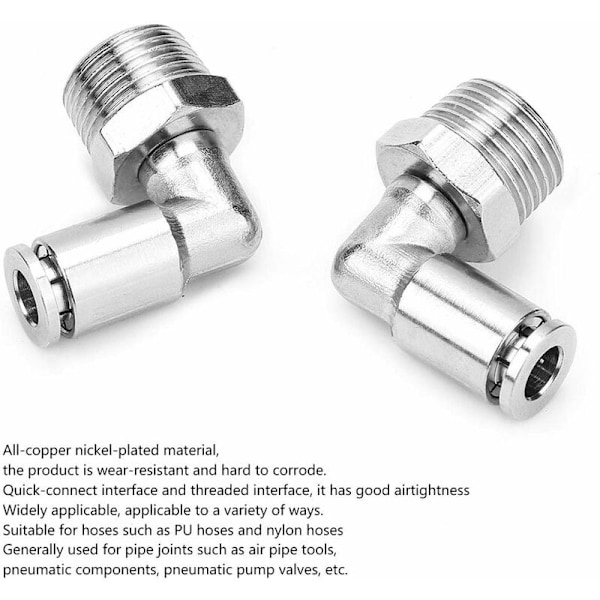 2 kpl Kaikki-kupari Nikkeli-pinnoitettuja Nopea Liitäntä Letkuliittimiä 8mm Pneumatiikka Nopea Liitäntä + 90 Asteen BSP Uroskierre (3/8\")
