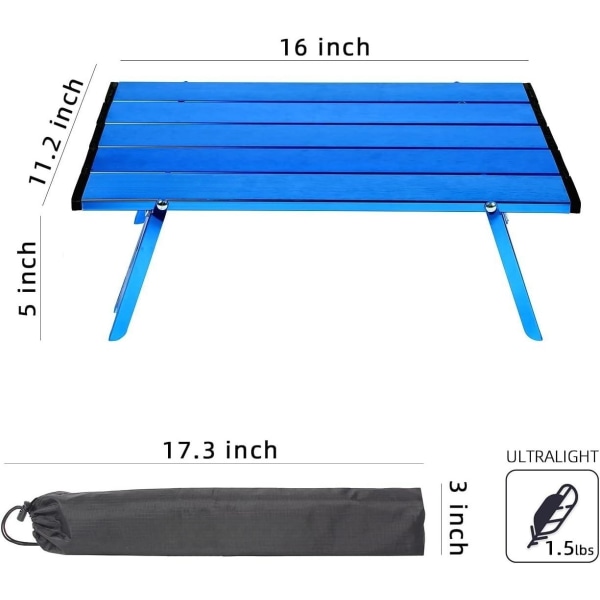 Bärbart strandbord i aluminium Ultralätt mini hopfällbart campingbord, blå