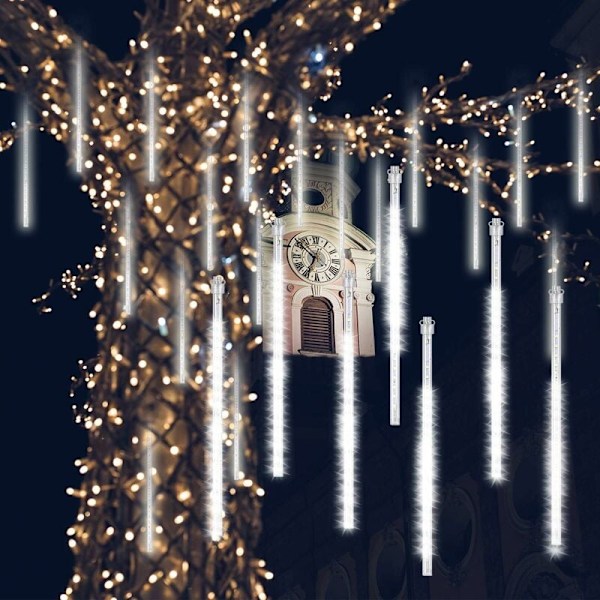 Meteorskur 30cm, 8 Vanntette Transparente Rør LumiChristmass Garland, 288 LED-er Værlys for Jul Utendørs Hage Tredekorasjon