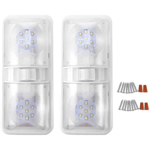 1 par RV LED-ljus 12V 800Lm 6000-6500K Taklampa RV Släp Marin Dubbel Kupol 48