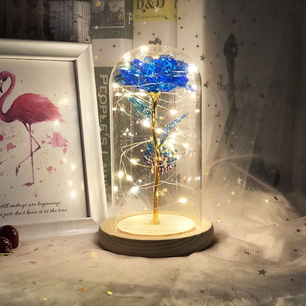 Skønhed og Udyret Roseblomst Fortryllet med LED Lys i Glaskuppel til Jul Valentinsdag Fødselsdag Morsdag Bedste Gave til Kæreste