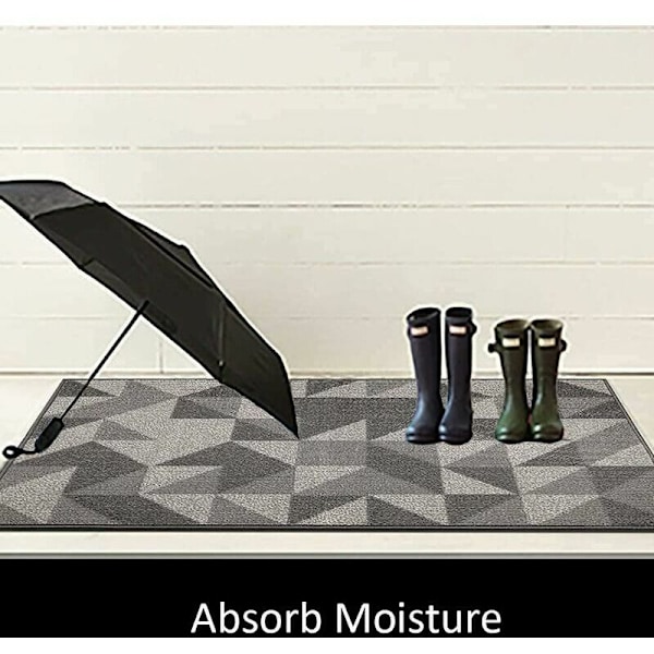 Skridsikker Indendørs Dørmatte 60x90 cm Blød Dørmatte Maskinvaskbar Absorberende og Holdbar Grå Udendørs Dørmatte til Entré, Trapper, Gang, Have - Gra