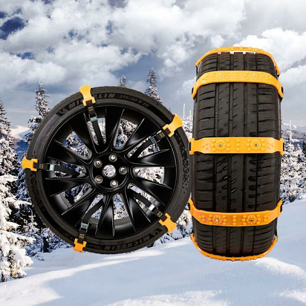 10 st Snöstrumpor för Bil 185-225 mm, Gula Snökedjor, Halksäkra Justerbara Nödbromsvajrar Bil Däckkedja, Universal Passform Bilar SUV Lastbilar