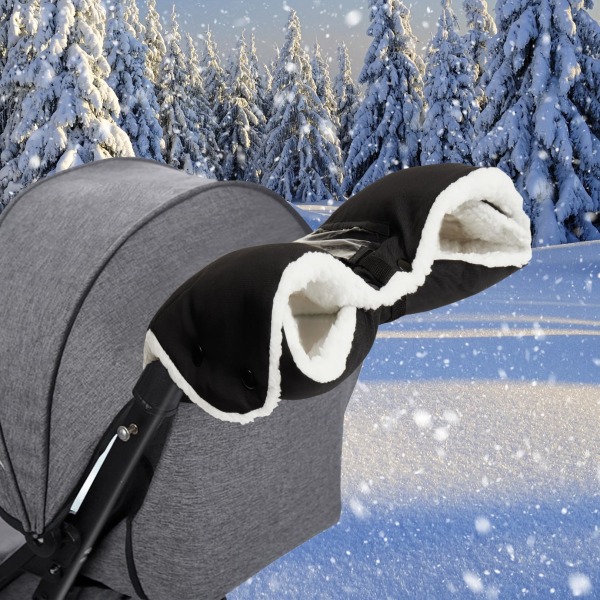 Klapvognshandsker Tykkede frostvæskehandsker Vinter Universal Vandtæt, vindtæt og varm barnevognstilbehør (sort)