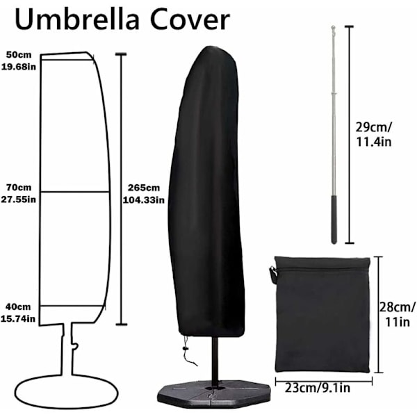 Parasolldeksel, Hageparasolldeksel, Vanntett/Vindbestandig/Anti-UV Oxford-stoff Parasolldeksel, Parasolldeksel med Teleskopstang