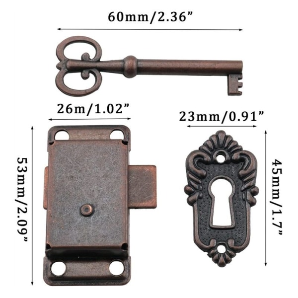 3 stk. skabslås antik lås dekorativ møbellås med nøgle til smykkeskrin/trækasse/skuffe/skab/antik kasse（Bronze）