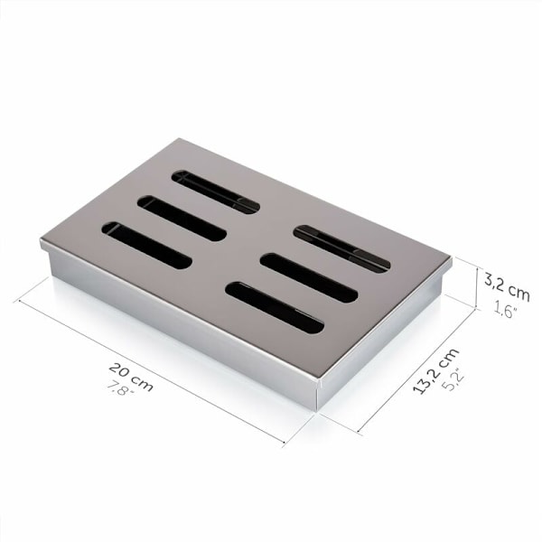 Savustin, Ruostumattomasta teräksestä valmistettu savustuslaatikko, Lisävarusteet kaasu- tai hiiligrillin, 20 x 13 x 3,5 cm-hopea-