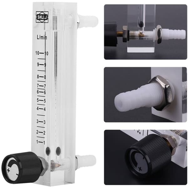 Gas Flow Meter, LZQ-7 Flow Meter 1-10LPM Flow Meter med Kontrolventil til Oxygen/Luft/Gas