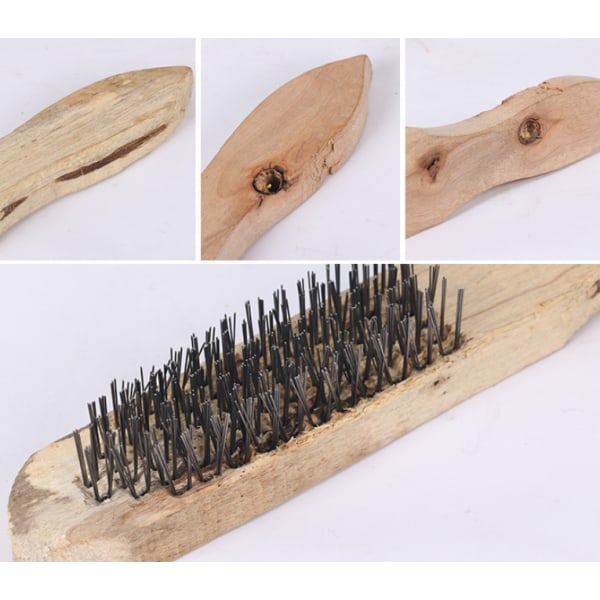 Børstetøj 3 stykker stålbørster, rustfri stålbørster, børster med lange skafter til rustfjernelse (kobberbelagte stålbørster med træh