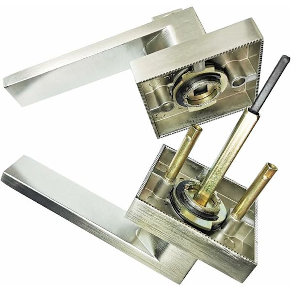 Dørhåndtak med lås, dørhåndtak i aluminiumlegering for bruk i soverom, garderobe, bod og kontor, låsestørrelse 60/70mm, firkantet, sølv